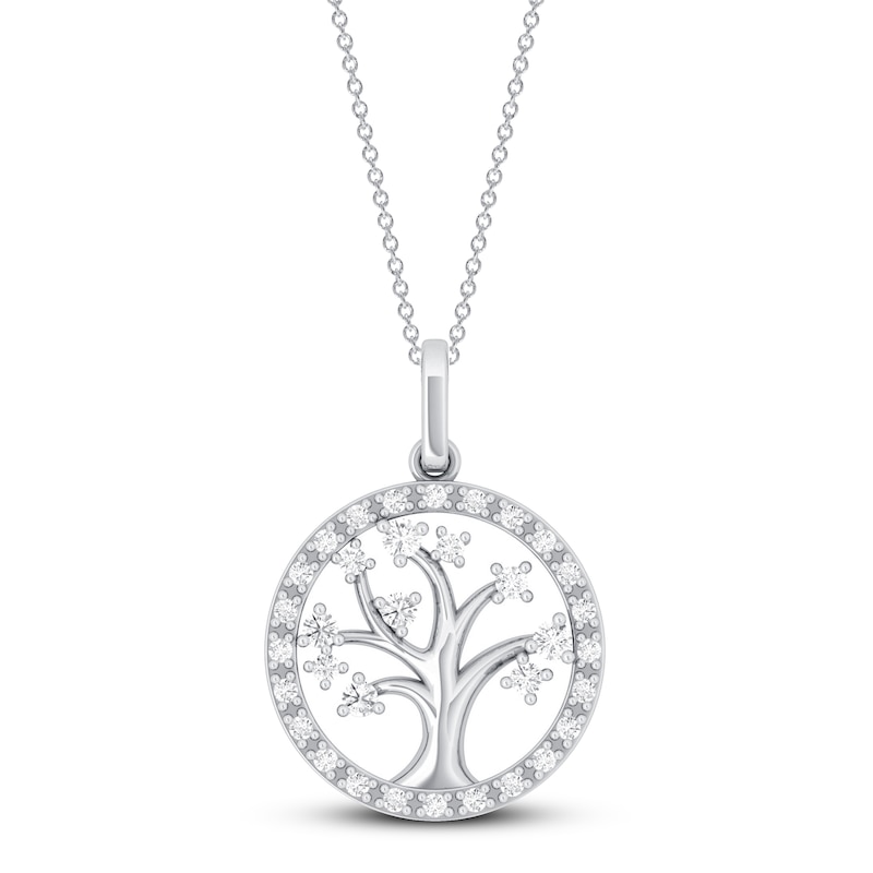 Diamond Tree of Life Necklace 1/3 ct tw 10K White Gold 18"