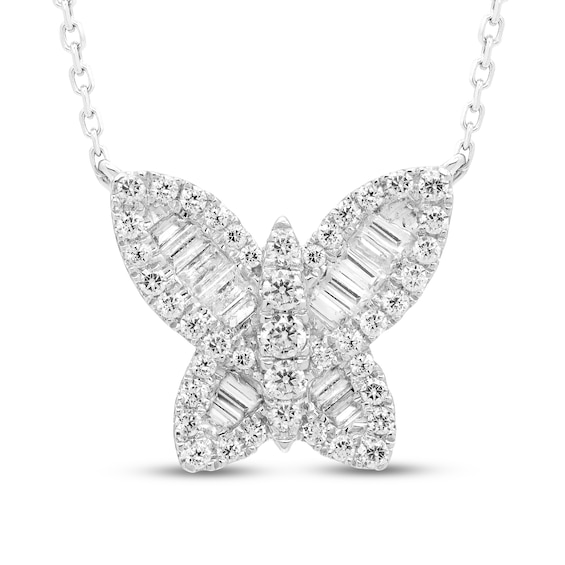 Diamond Butterfly Necklace 1/2 ct tw 10K White Gold 18"