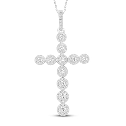 Diamond Cross Necklace 1/2 ct tw Round-cut 10K White Gold 18"