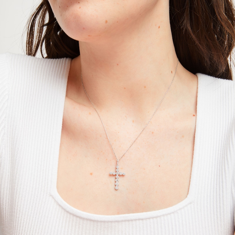 Main Image 5 of Diamond Cross Necklace 1/2 ct tw Round-cut 10K White Gold 18&quot;