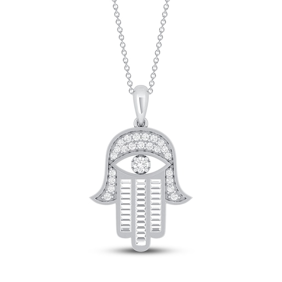 Diamond Hamsa Necklace 1 3 Ct Tw 10k White Gold 18 Kay - Hamsa Pendant Diamond