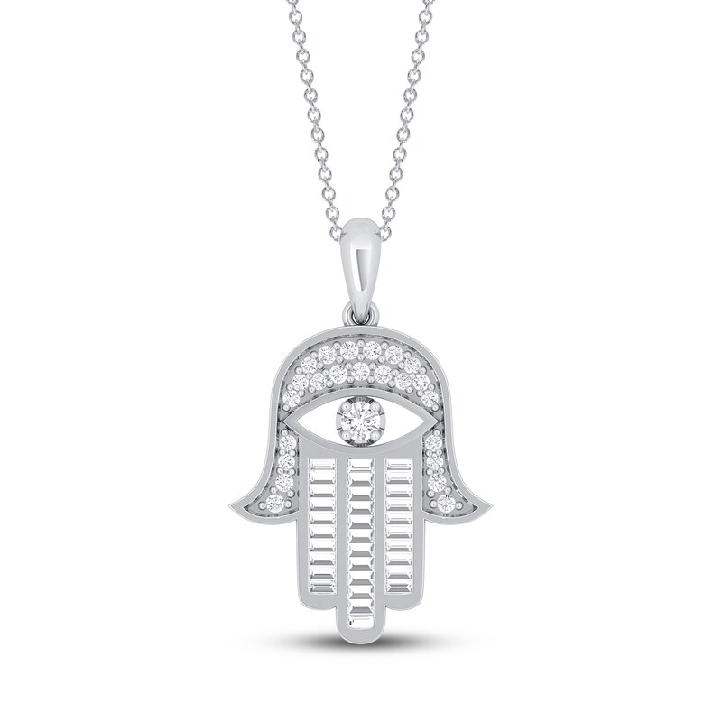 Main Image 1 of Diamond Hamsa Necklace 1/3 ct tw 10K White Gold 18&quot;