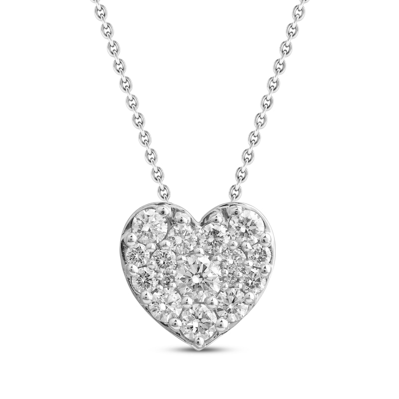 14K White Gold Double Heart Pendant with Diamonds Necklace Valentine's Day Gift