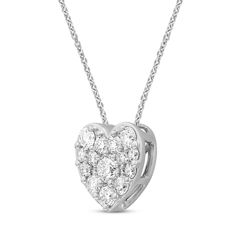 14K White Gold Pink Quartz / Diamond Heart Necklace