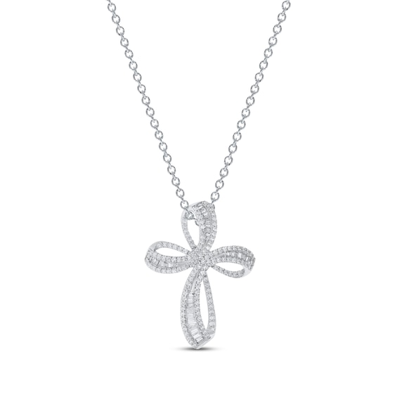 Diamond Cross Necklace 1 ct tw 10K White Gold 18"
