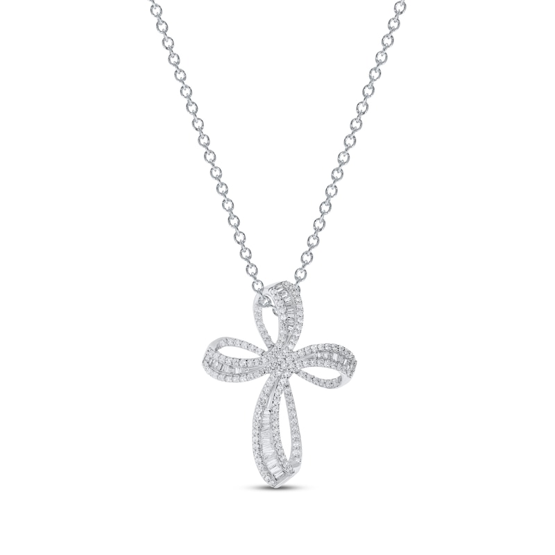 Main Image 1 of Diamond Cross Necklace 1 ct tw 10K White Gold 18&quot;