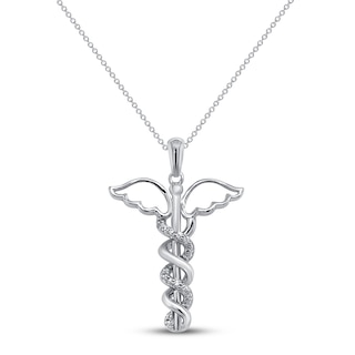 Diamond Caduceus Necklace 1/10 ct tw 10K White Gold 18