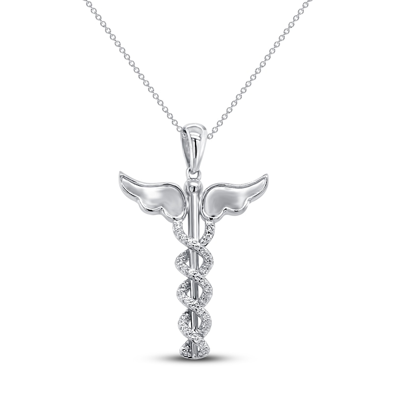 Main Image 1 of Diamond Caduceus Necklace 1/6 ct tw 10K White Gold 18&quot;