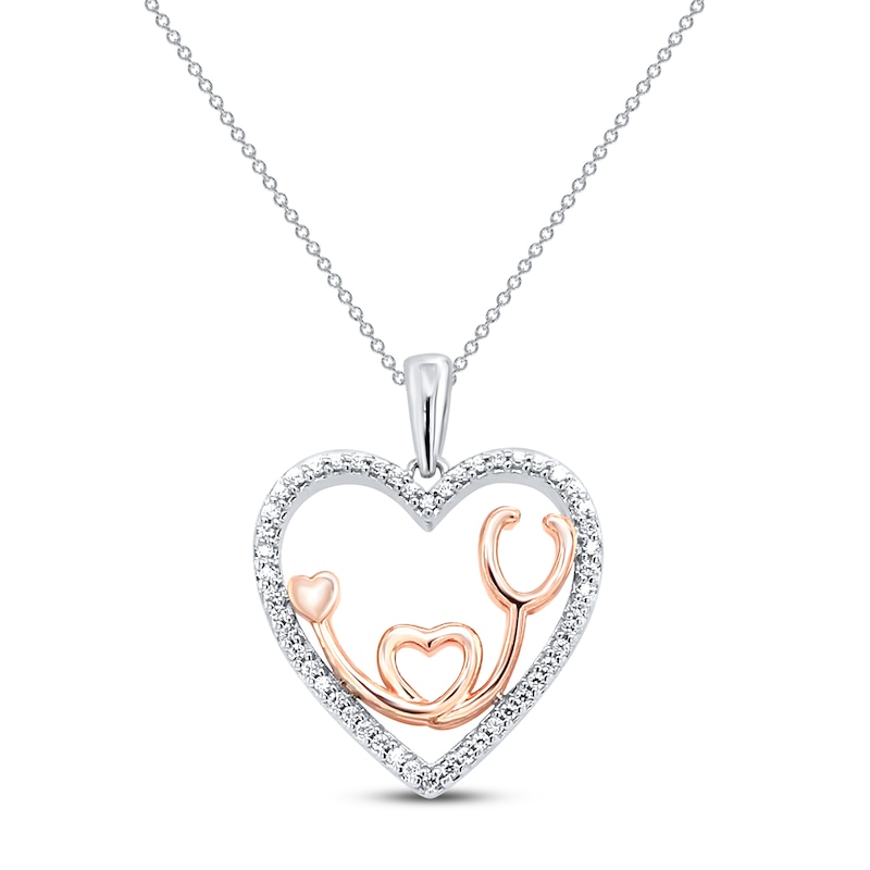 Diamond I Love You Heart Necklace 1/5 ct tw 10K Two-Tone Necklace 18"