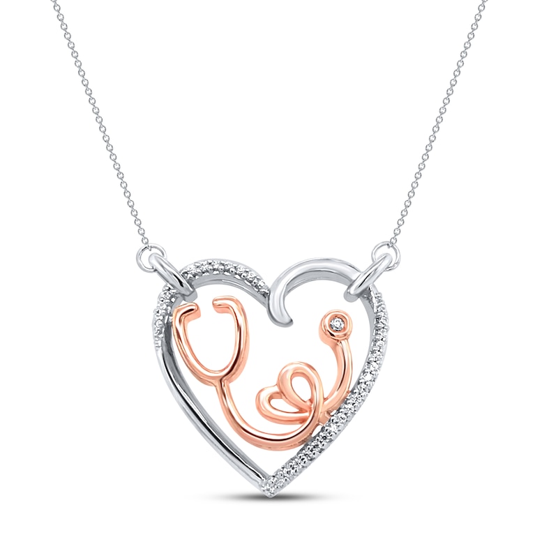 Diamond Heart Necklace 1 10 Ct Tw 10k Two Tone Gold 18 Kay