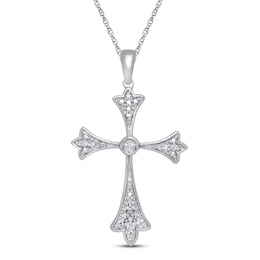Diamond Cross Necklace Sterling Silver 18"