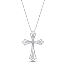 Diamond Cross Necklace Sterling Silver 18&quot;