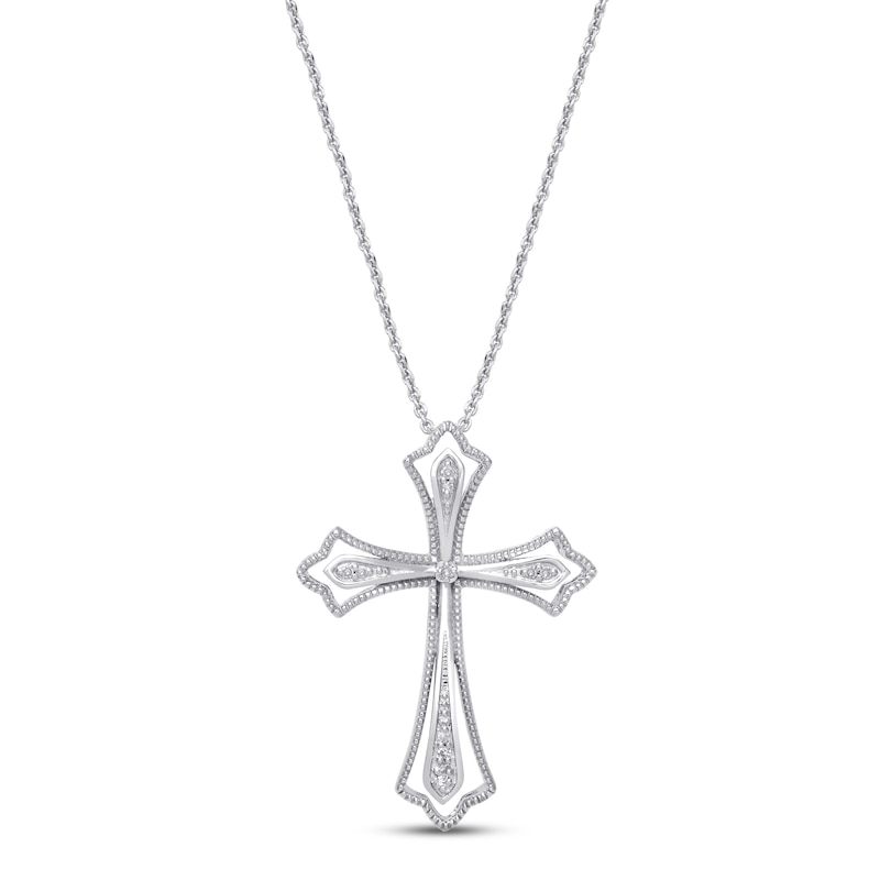 Main Image 1 of Diamond Cross Necklace Sterling Silver 18&quot;