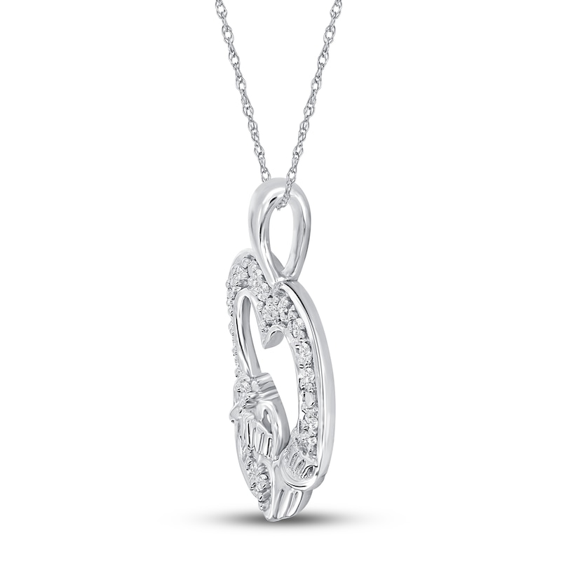 Main Image 2 of Diamond Claddagh Heart Necklace 1/10 ct tw Sterling Silver 18&quot;