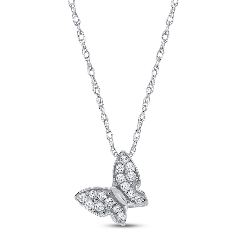 Main Image 1 of Diamond Butterfly Necklace 1/10 ct tw Sterling Silver 18&quot;