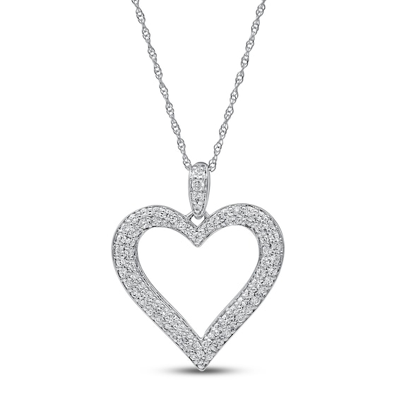 Diamond Heart Necklace 1/2 ct tw Round-cut 10K White Gold 18"