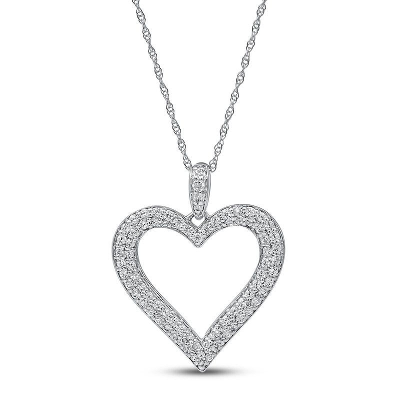 Main Image 1 of Diamond Heart Necklace 1/2 ct tw Round-cut 10K White Gold 18&quot;