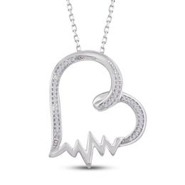 Diamond Heartbeat Necklace 1/20 ct tw Sterling Silver 18"