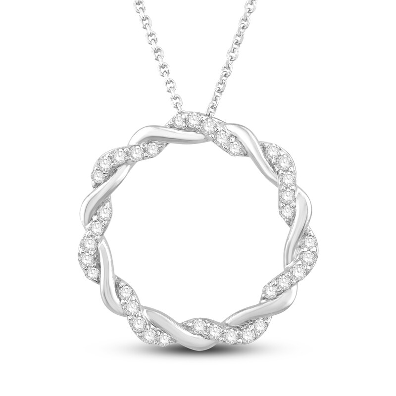 Main Image 1 of Circle of Gratitude Diamond Necklace 3/8 ct tw Round-cut 10K White Gold 19&quot;