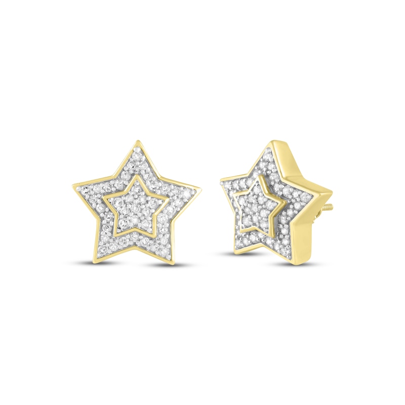 Men's Diamond Star Stud Earrings 1/4 ct tw Round-cut 10K Yellow Gold