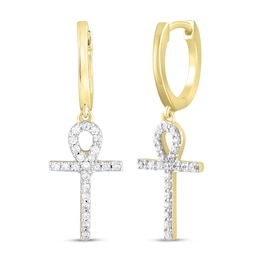 Men's Diamond Ankh Earrings 1/4 ct tw Round-cut 10K Yellow Gold