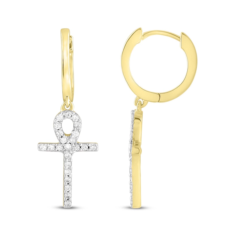 Men's Diamond Ankh Earrings 1/4 ct tw Round-cut 10K Yellow Gold