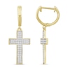 Thumbnail Image 1 of Men's Diamond Cross Hoop Dangle Earrings 1/4 ct tw Round-cut 10K Yellow Gold
