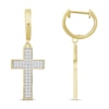 Thumbnail Image 2 of Men's Diamond Cross Hoop Dangle Earrings 1/4 ct tw Round-cut 10K Yellow Gold