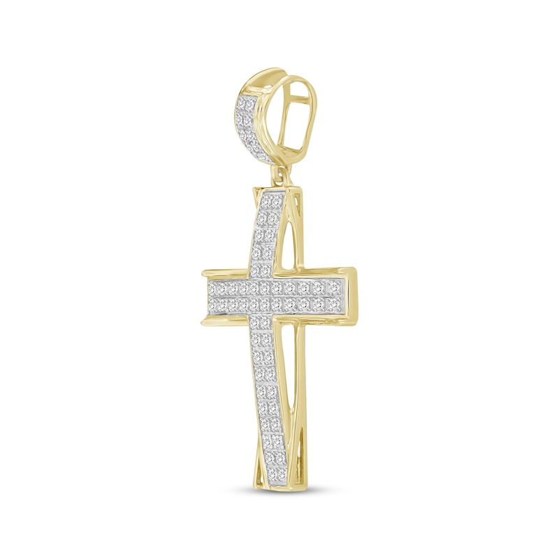 Main Image 2 of Men's Diamond Cross Pendant 1/5 ct tw Round-cut 10K Yellow Gold
