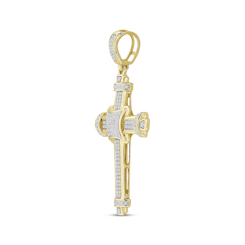Main Image 2 of Men's Diamond Cross Pendant 1/2 ct tw Round-cut 10K Yellow Gold