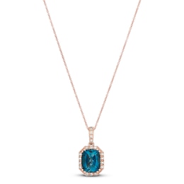 Le Vian Blue Topaz Necklace 1/6 ct tw Diamonds 14K Strawberry Gold 18"