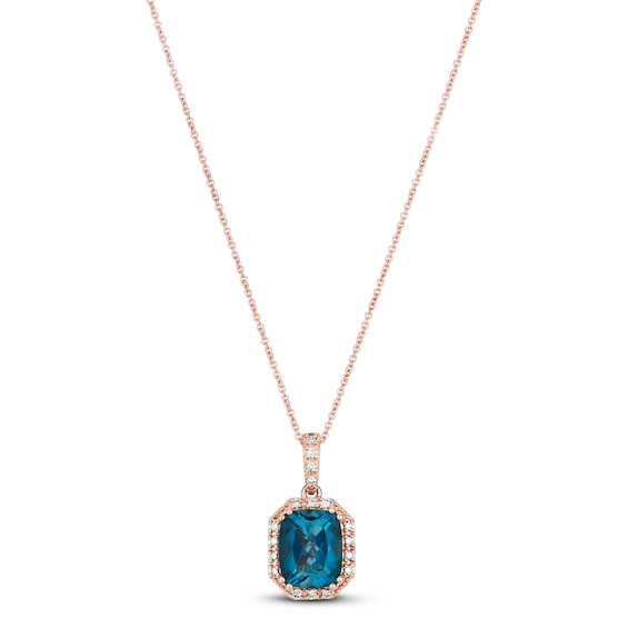 Le Vian Blue Topaz Necklace 1/6 ct tw Diamonds 14K Strawberry Gold 18"