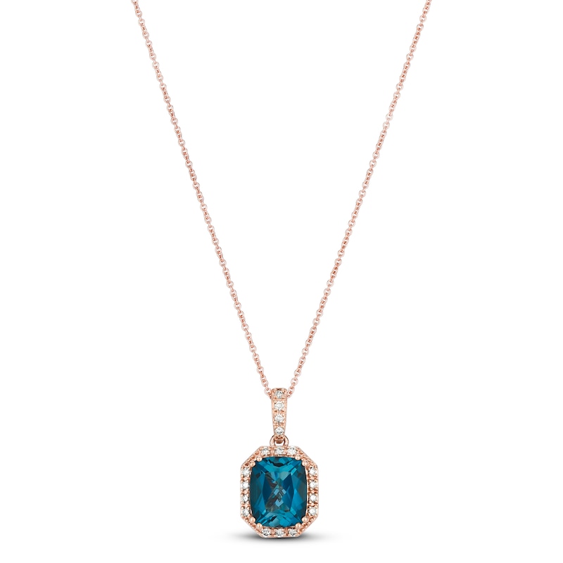 Main Image 1 of Le Vian Blue Topaz Necklace 1/6 ct tw Diamonds 14K Strawberry Gold 18&quot;