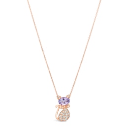 Le Vian Amethyst Cat Necklace 1/5 ct tw Diamonds 14K Strawberry Gold 18"