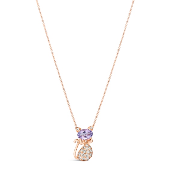 Le Vian Amethyst Cat Necklace 1/5 ct tw Diamonds 14K Strawberry Gold 18 ...