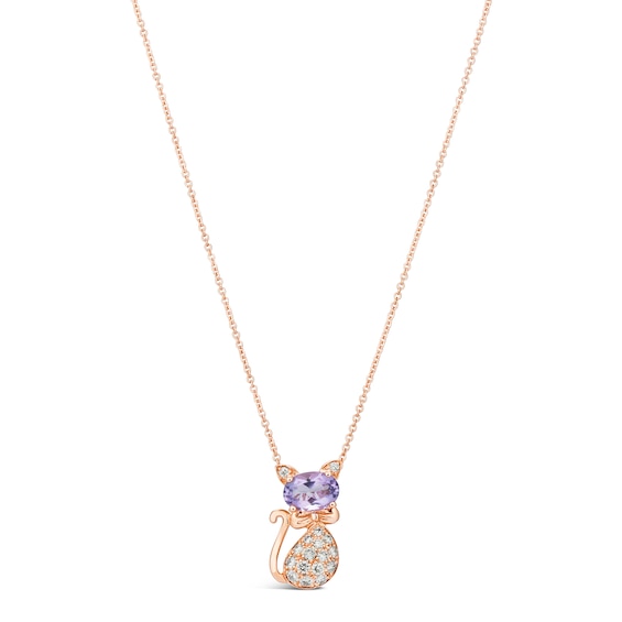 Le Vian Amethyst Cat Necklace 1/5 ct tw Diamonds 14K Strawberry Gold 18"