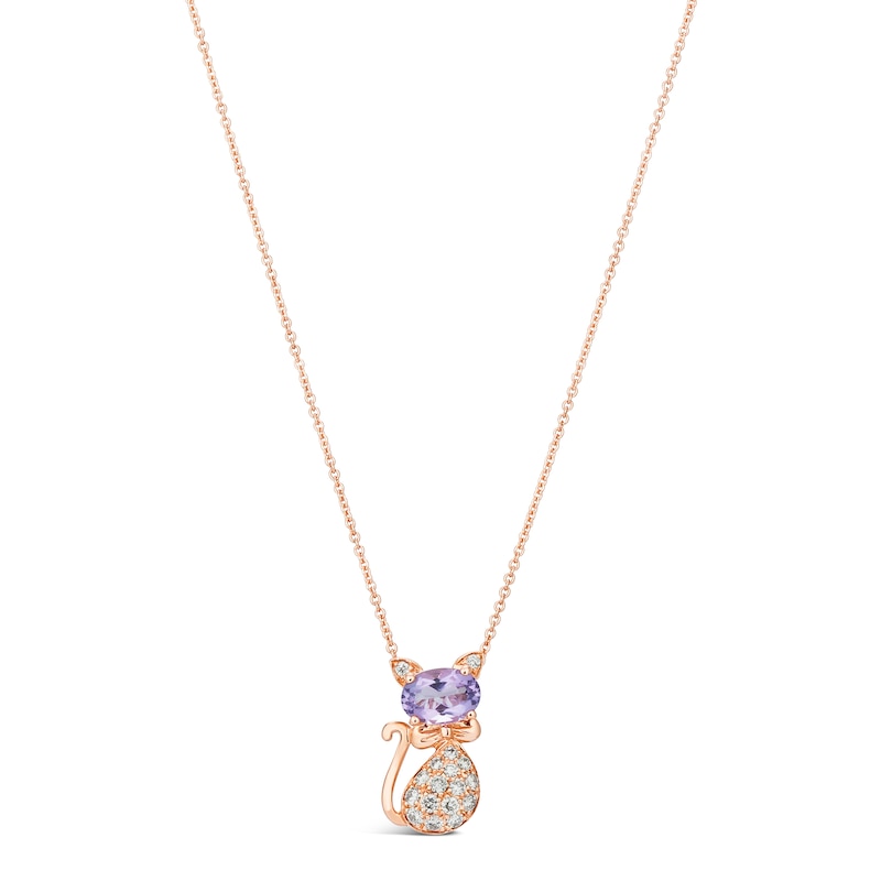 Le Vian Amethyst Cat Necklace 1/5 ct tw Diamonds 14K Strawberry Gold 18"