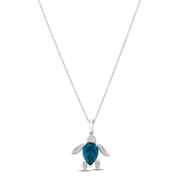 Le Vian Blue Topaz Sea Turtle Necklace 1/8 ct tw Diamonds 14K Vanilla Gold 18"