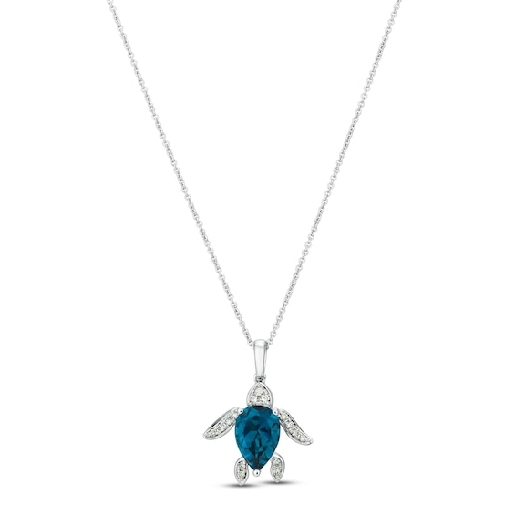 Le Vian Blue Topaz Sea Turtle Necklace 1/8 ct tw Diamonds 14K Vanilla Gold 18"
