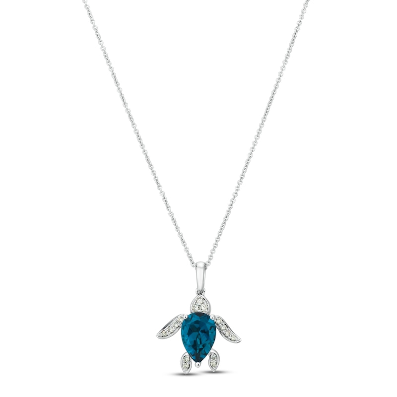 Le Vian Blue Topaz Sea Turtle Necklace 1/8 ct tw Diamonds 14K Vanilla Gold 18"