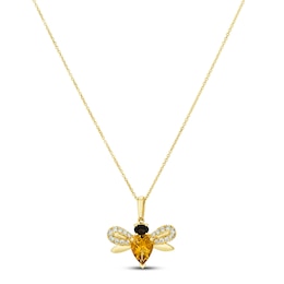 Le Vian Citrine/Quartz Bee Necklace 1/5 ct tw Diamonds 14K Honey Gold 18"