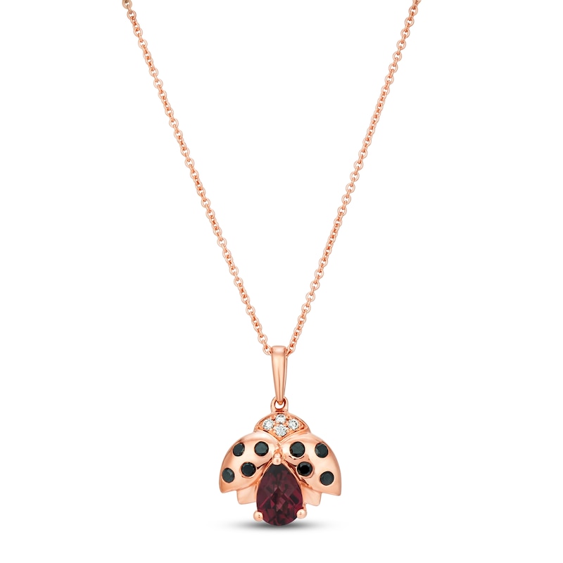 Le Vian Rhodolite Ladybug Necklace 1/6 ct tw Diamonds 14K Strawberry Gold 18"