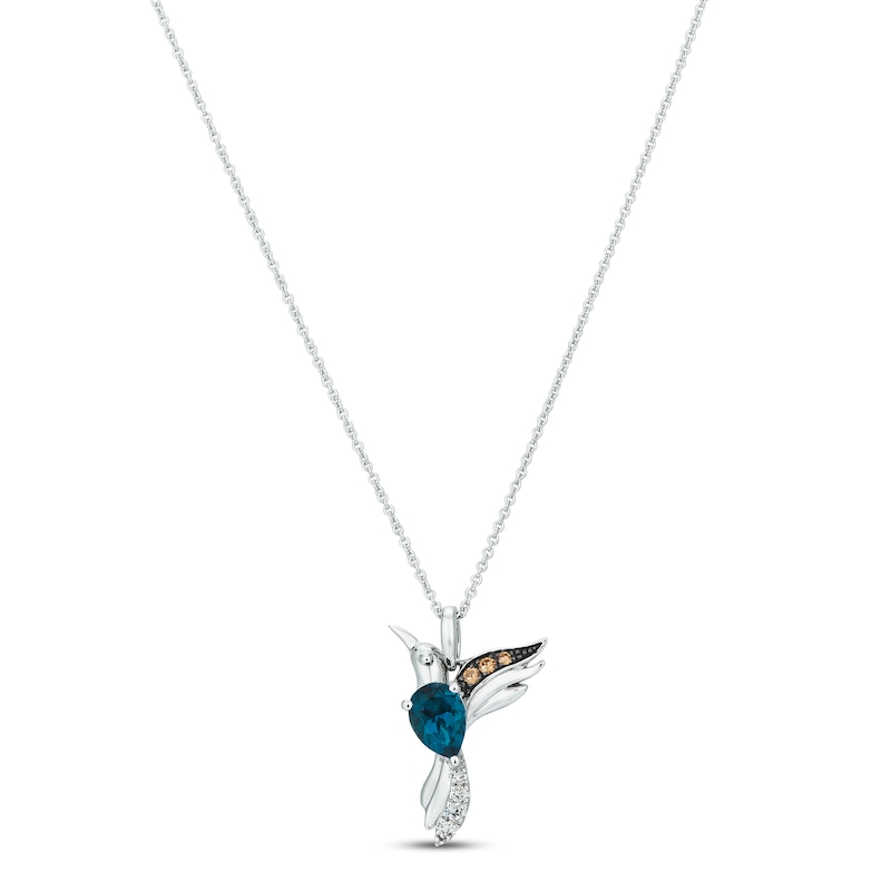 Le Vian Blue Topaz Bird Necklace 1/20 ct tw Diamonds 14K Vanilla Gold 18"