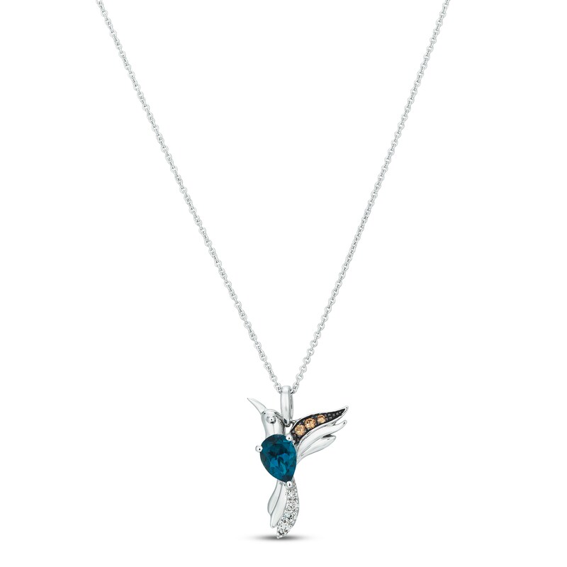 Main Image 1 of Le Vian Blue Topaz Bird Necklace 1/20 ct tw Diamonds 14K Vanilla Gold 18&quot;