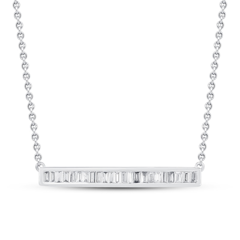 Diamond Bar Necklace 1/3 ct tw Baguette-cut 10K White Gold 19"