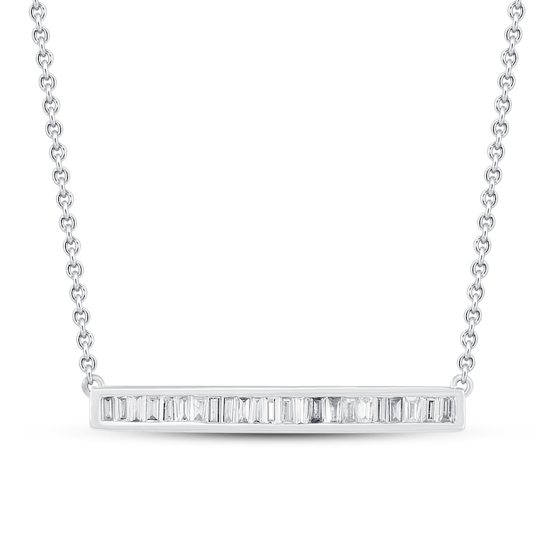 Main Image 1 of Diamond Bar Necklace 1/3 ct tw Baguette-cut 10K White Gold 19&quot;