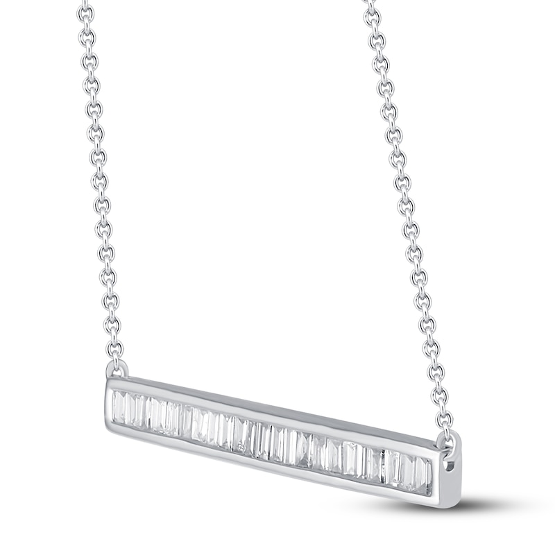 Main Image 2 of Diamond Bar Necklace 1/3 ct tw Baguette-cut 10K White Gold 19&quot;