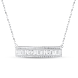 Diamond Bar Necklace 1/2 ct tw Baguette & Round 10K White Gold 19"