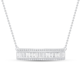 Diamond Bar Necklace 1/2 ct tw Baguette & Round 10K White Gold 19"