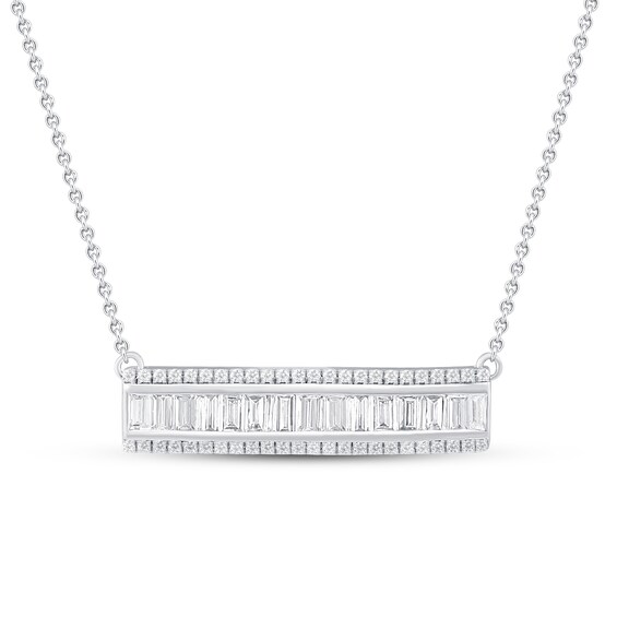 Diamond Bar Necklace 1/2 ct tw Baguette & Round 10K White Gold 19"